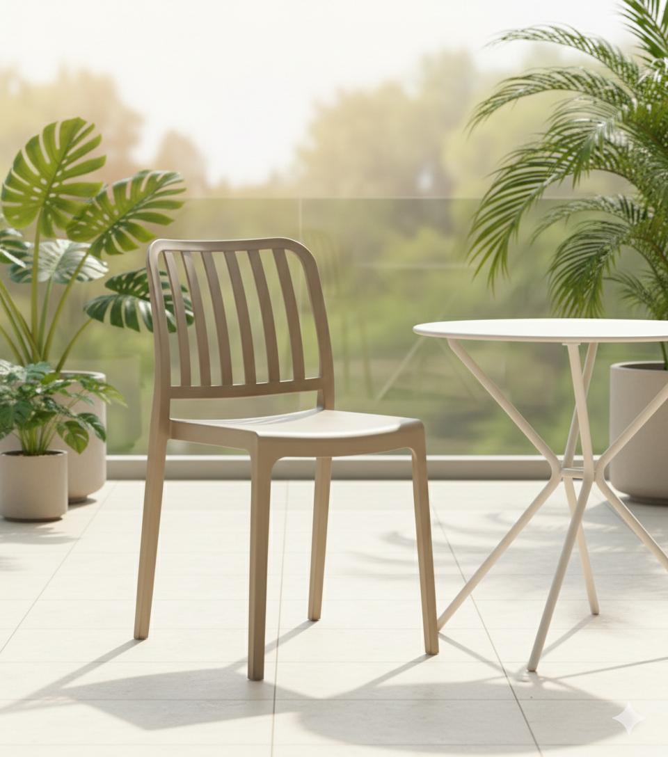 Silla Brooklyn, Taupe,  Con espaldar en rayas y diseño minimalista