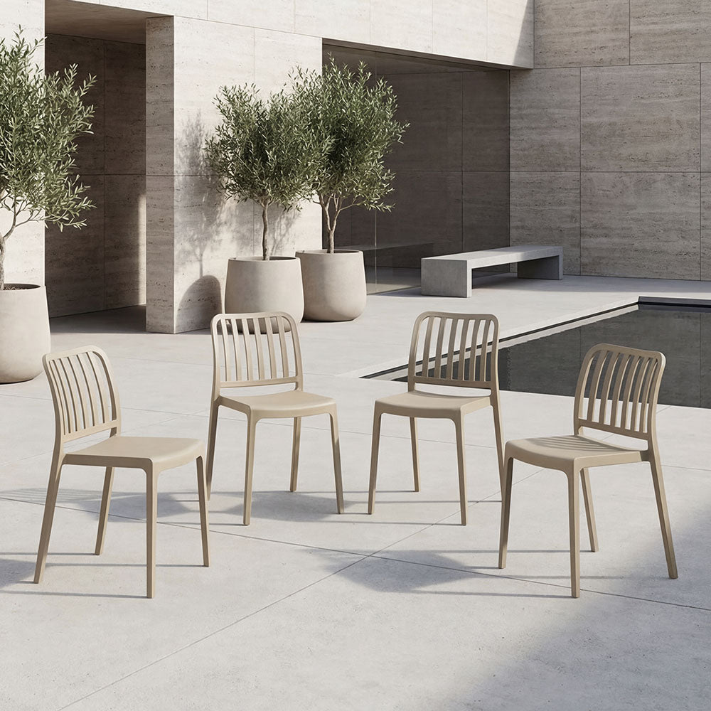 Set de 4 Sillas Brooklyn, Taupe, con Espaldar en Rayas y Diseño Minimalista