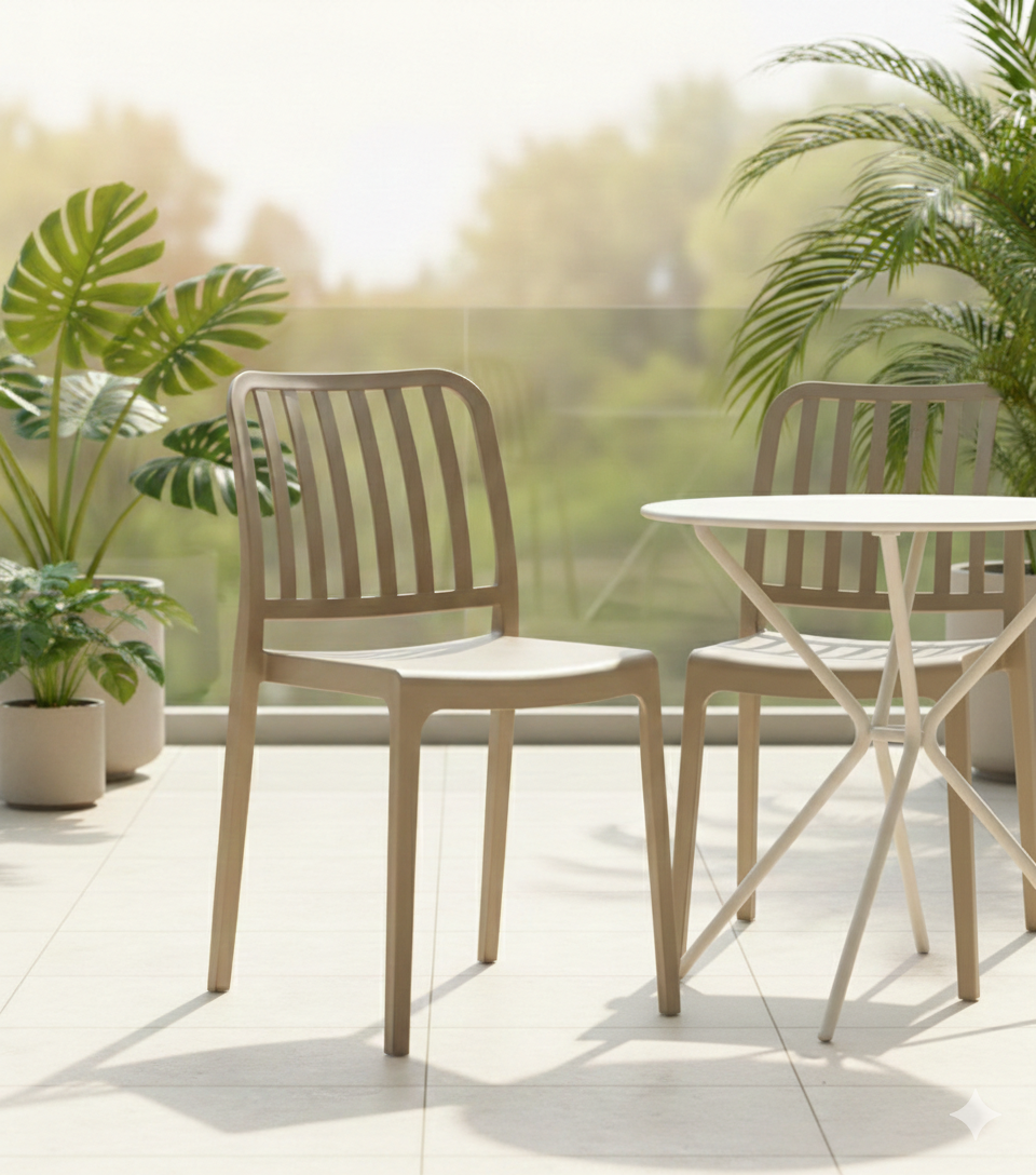 Set de 2 Sillas Brooklyn, Taupe, con Espaldar en Rayas y Diseño Minimalista