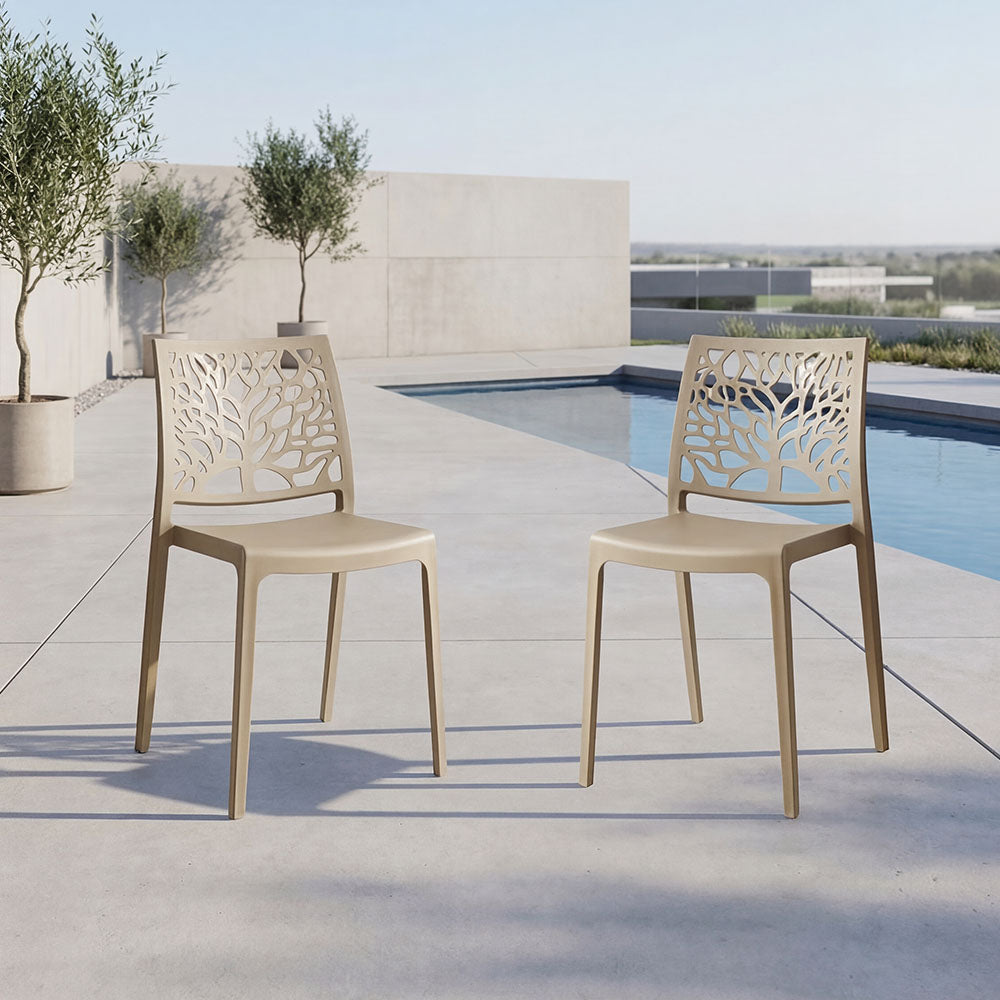Set de 2 Sillas Harlem, Taupe, con Espaldar en Forma de Árbol y Diseño Minimalista