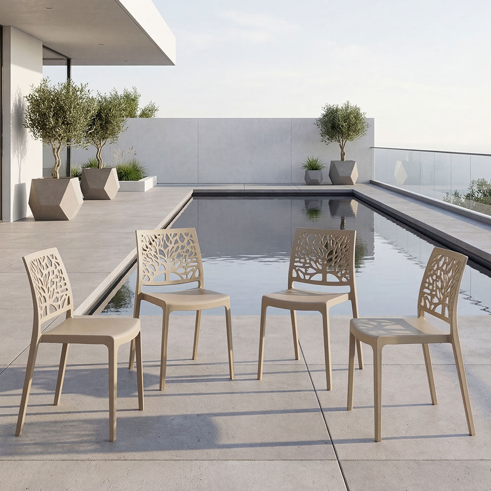 Set de 4 Sillas Harlem, Taupe, con Espaldar en Forma de Árbol y Diseño Minimalista