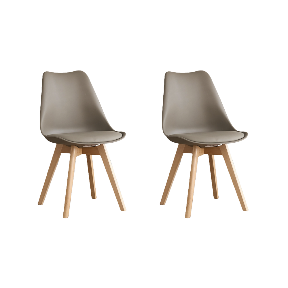 Set de 2 Sillas Fyn, Taupe, Diseño Minimalista con Espaldar, Cojín y Patas de Madera