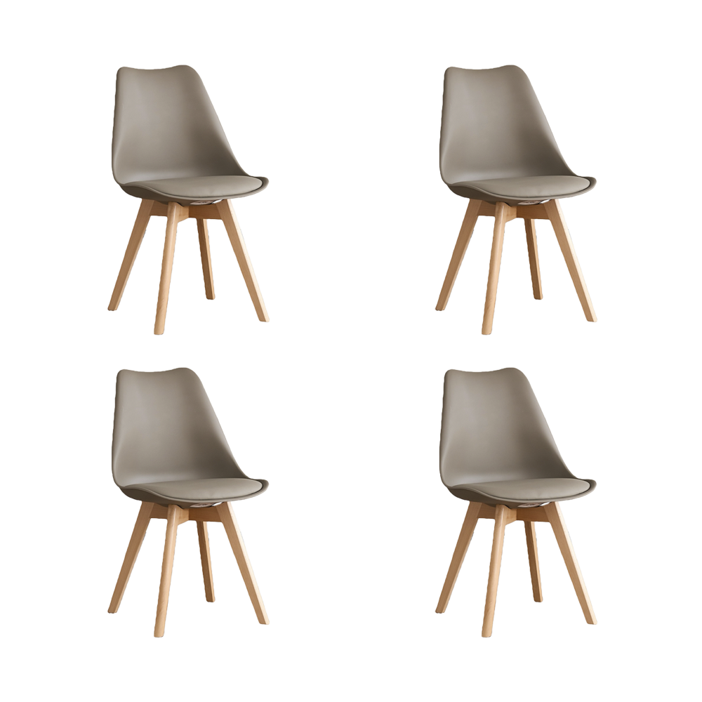 Set de 4 Sillas Fyn, Taupe, Diseño Minimalista con Espaldar, Cojín y Patas de Madera