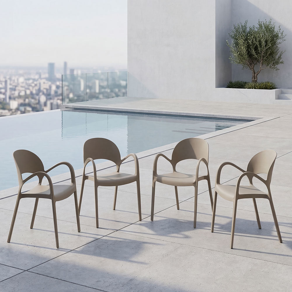 Silla Bremen, Taupe, Con espaldar, reposa brazos y diseño minimalista X4