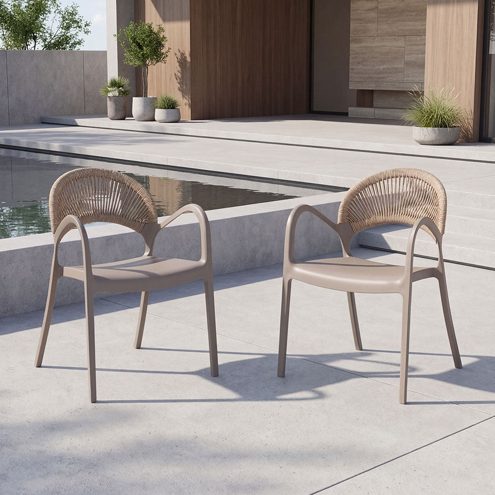 Set de 2 Sillas Daytona, Taupe y Café Claro, con Espaldar, Reposa Brazos y Diseño Minimalista