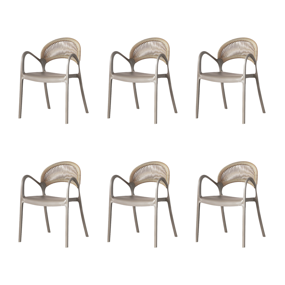 Set de 6 Sillas Daytona, Taupe y Café Claro, con Espaldar, Reposa Brazos y Diseño Minimalista