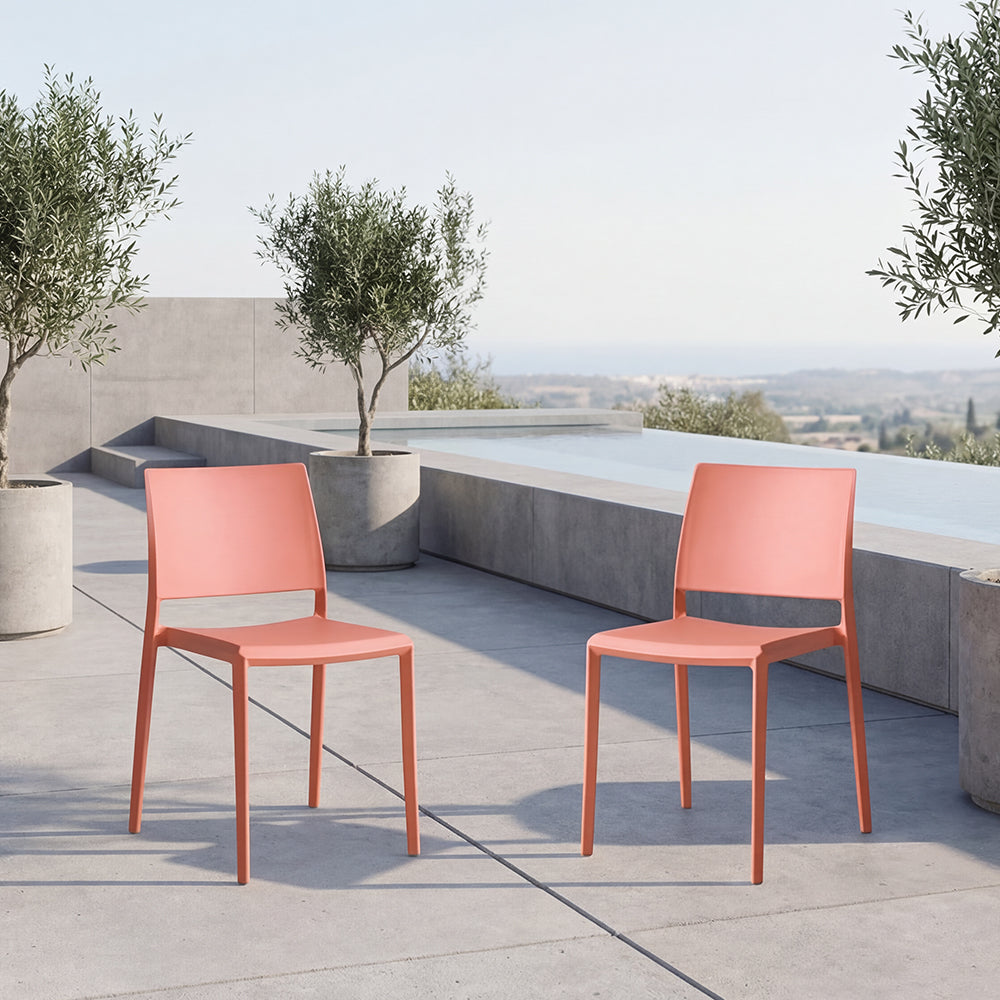 Set de 2 Sillas Toledo, Color Terracota, con Espaldar Liso y Cuadrado, Diseño Moderno