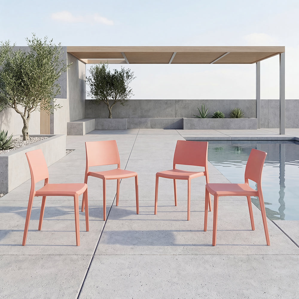 Set de 4 Sillas Toledo, Color Terracota, con Espaldar Liso y Cuadrado, Diseño Moderno
