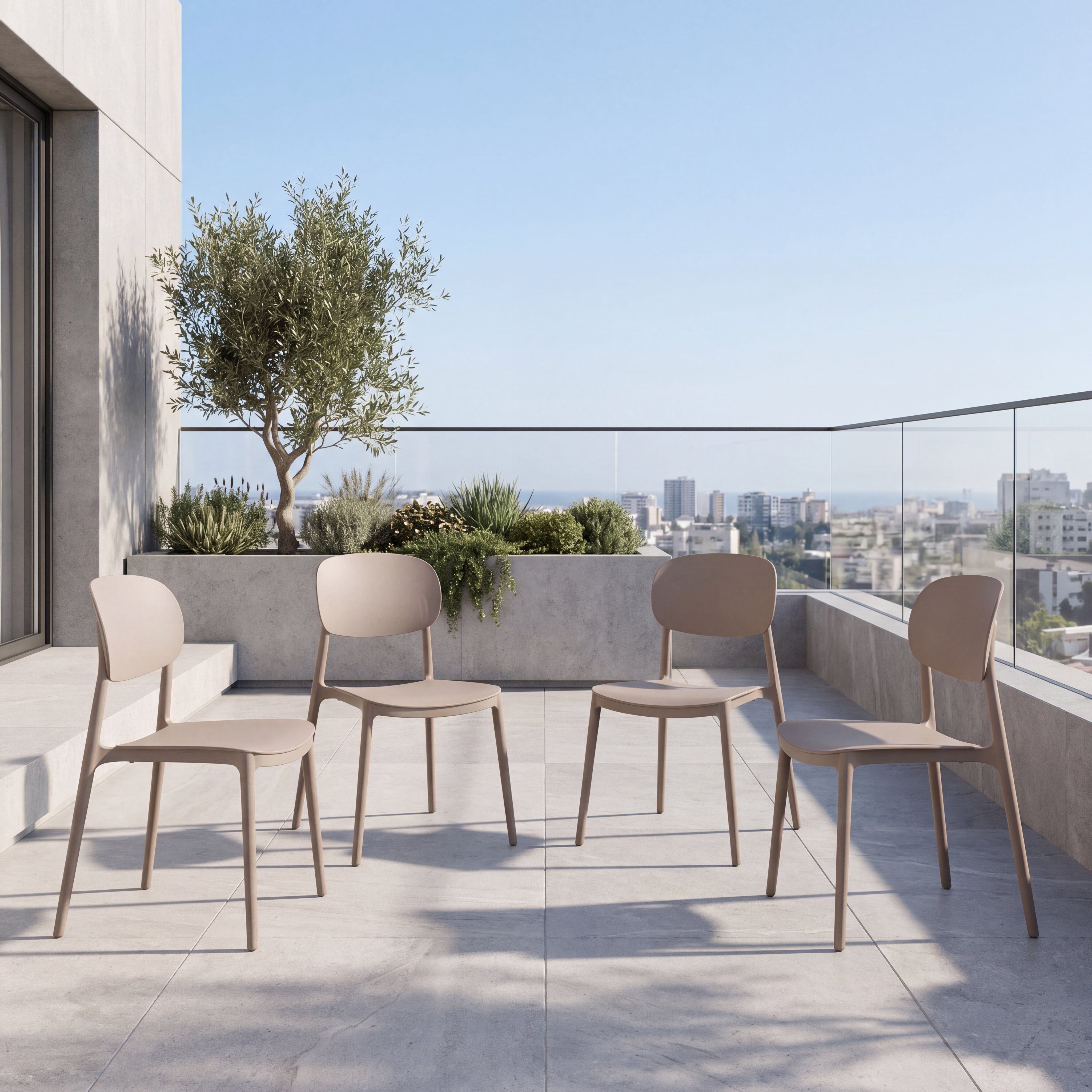 Set de 4 Sillas Milán, Color Taupe, con Espaldar y Diseño Moderno