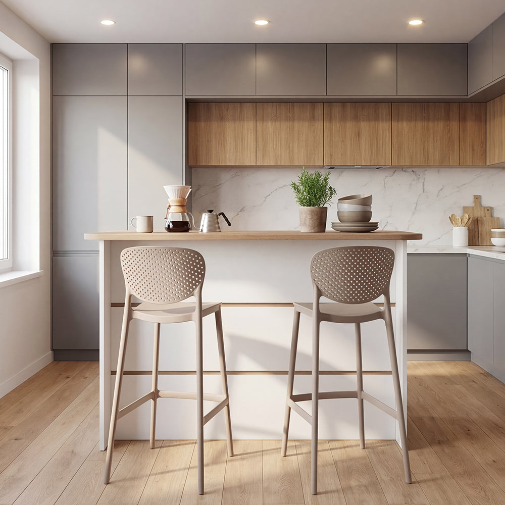 Silla para Bar Río, Color Taupe, Diseño Moderno X2