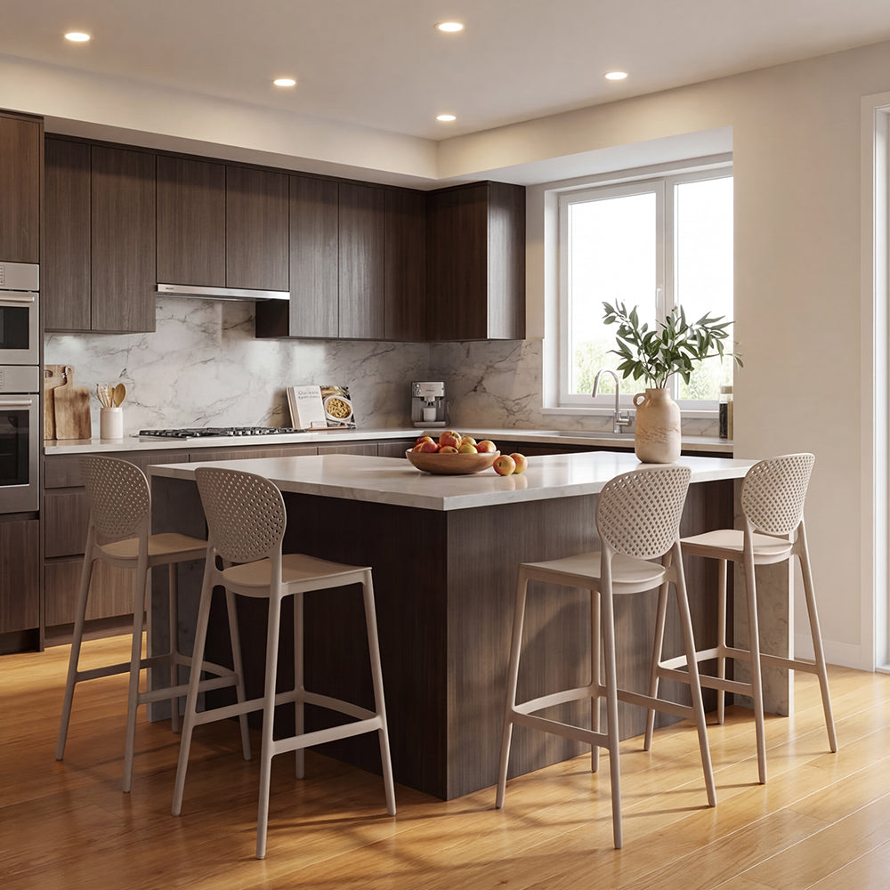 Silla para Bar Río, Color Taupe, Diseño Moderno X4