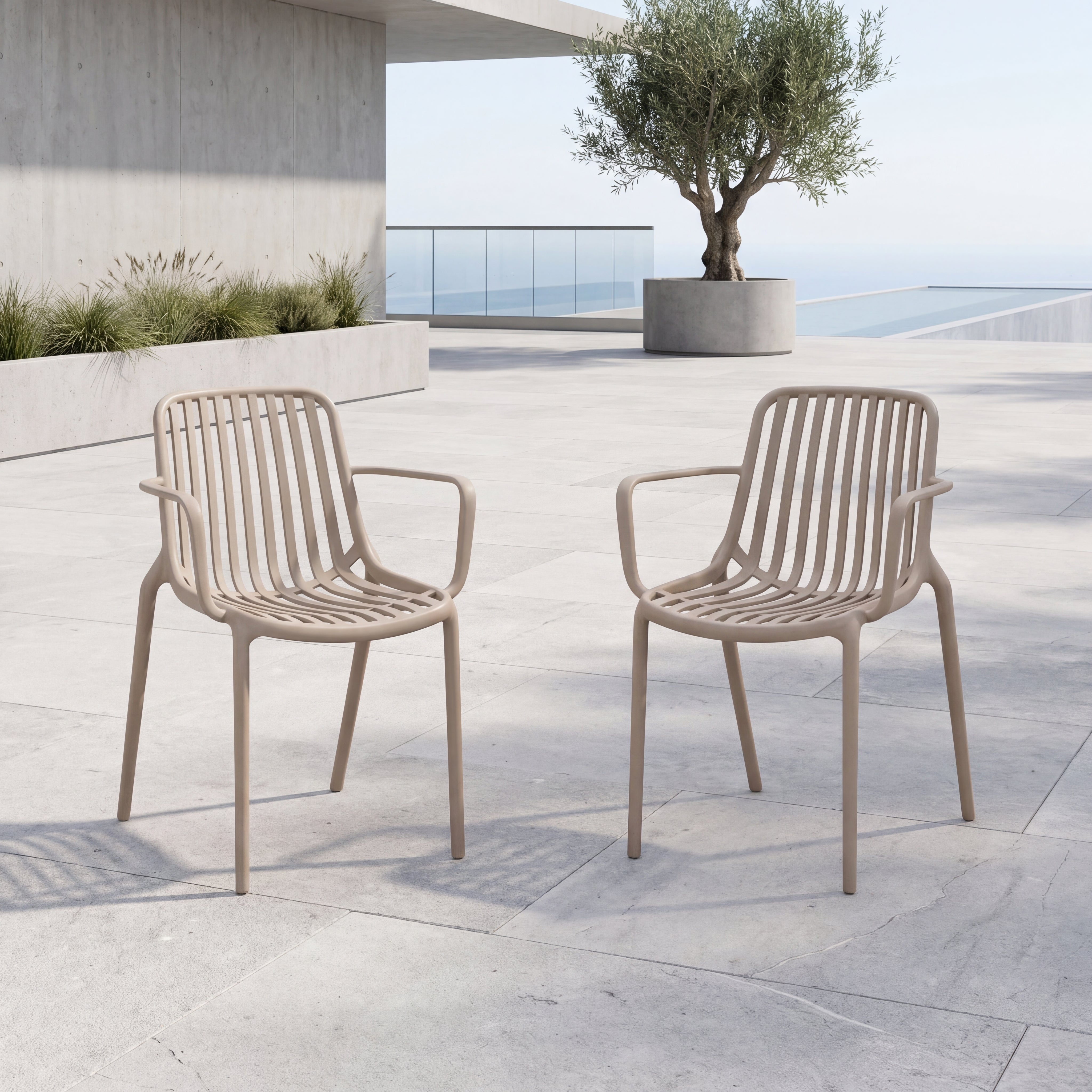 Silla Parma, Taupe, Con espaldar en rayas y diseño minimalista X2