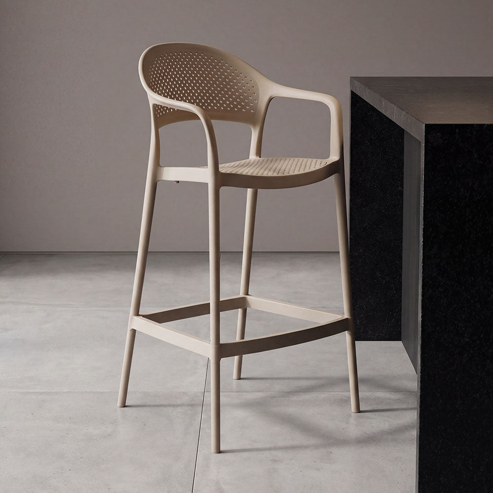 Silla para Bar Curitiva, Taupe, Con espaldar traspirable y diseño Minimalista