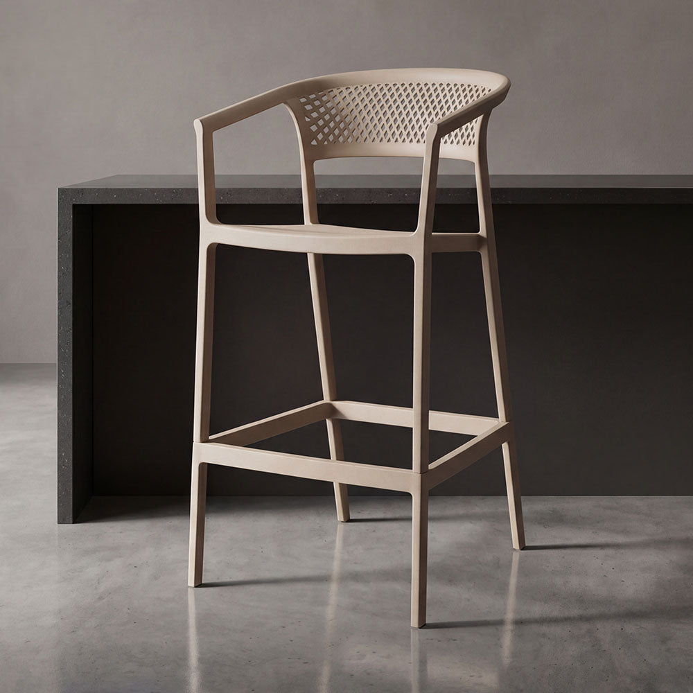 Silla para Bar Salvador, Taupe, Con espaldar en malla y diseño Moderno X2