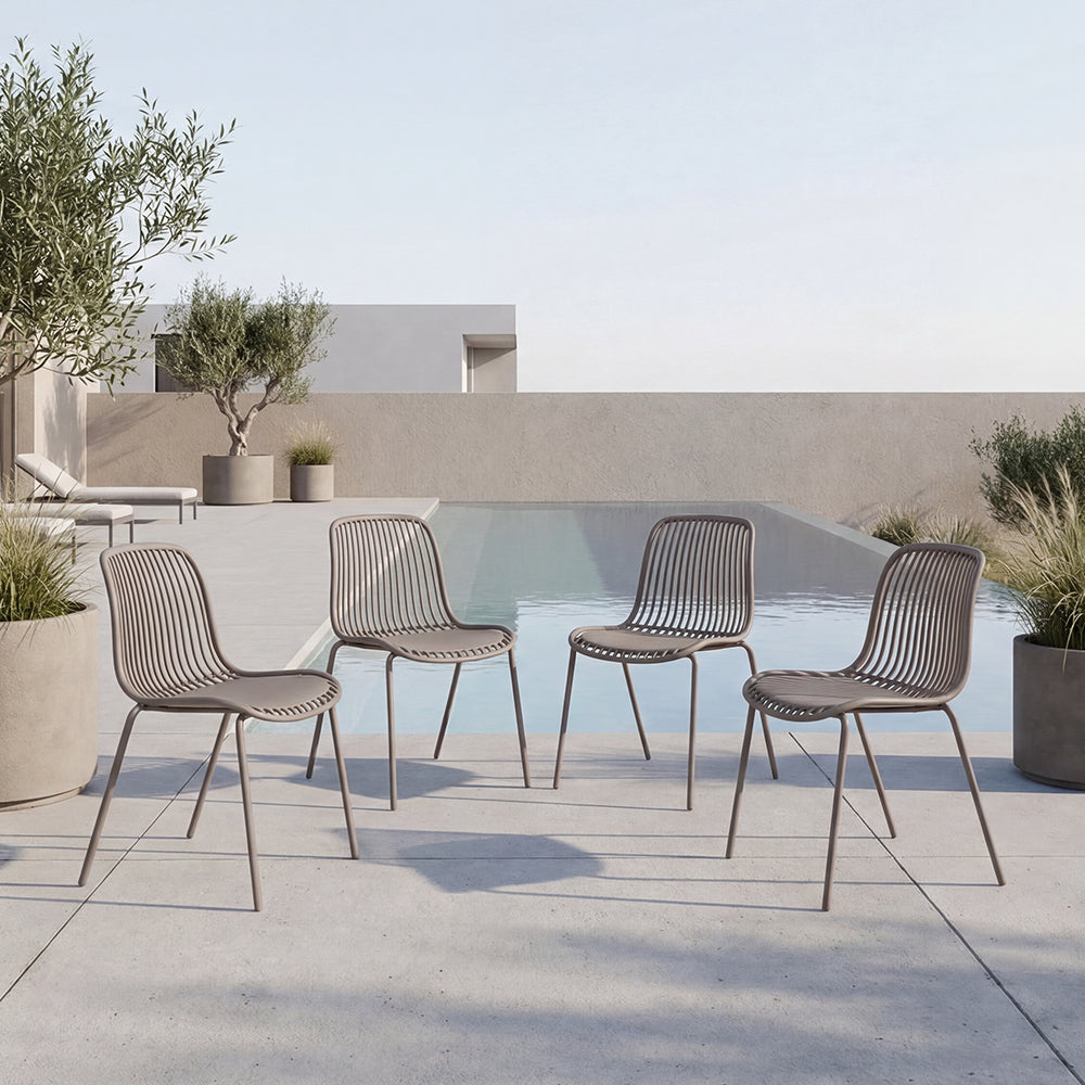 Set de 4 Sillas Barcelona, Color Taupe, con Espaldar en Líneas Diseño Moderno