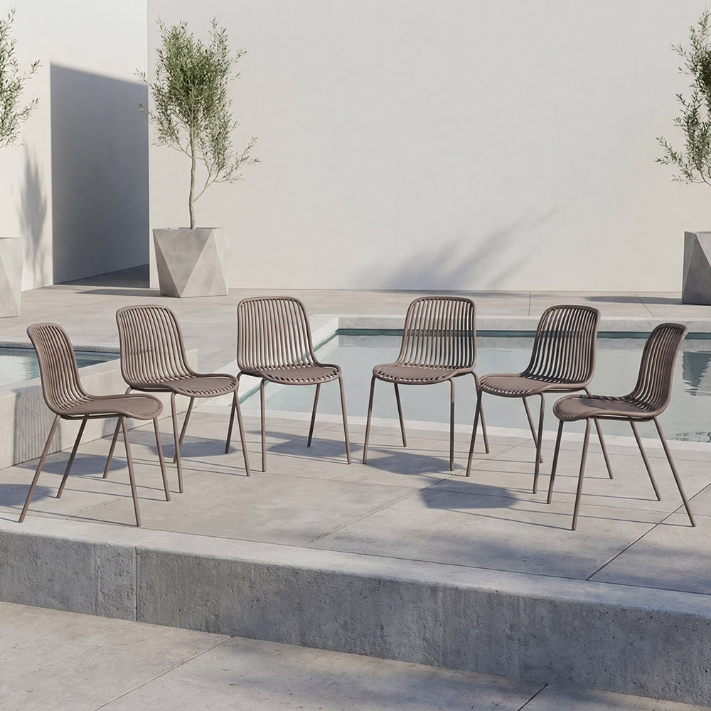 Set de 6 Sillas Barcelona, Color Taupe, con Espaldar en Líneas Diseño Moderno