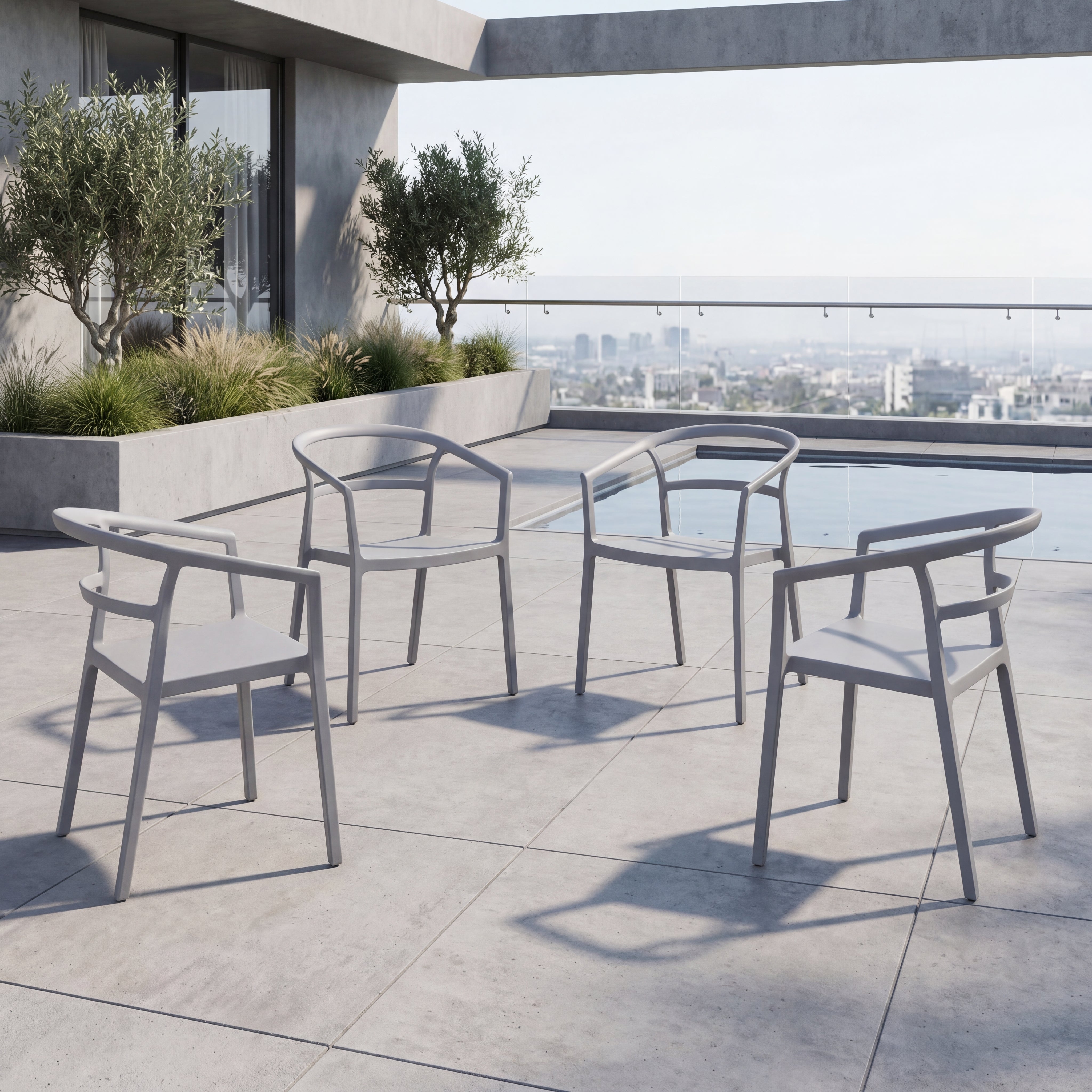 Silla Porto, Gris, Con espaldar minimalista y diseño Moderno X4