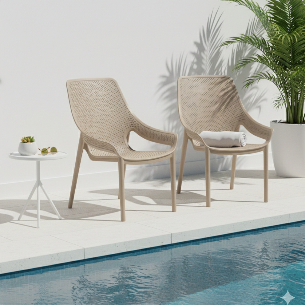 Silla Lounge Ibiza, Taupe, con Espaldar y Reposa Brazos