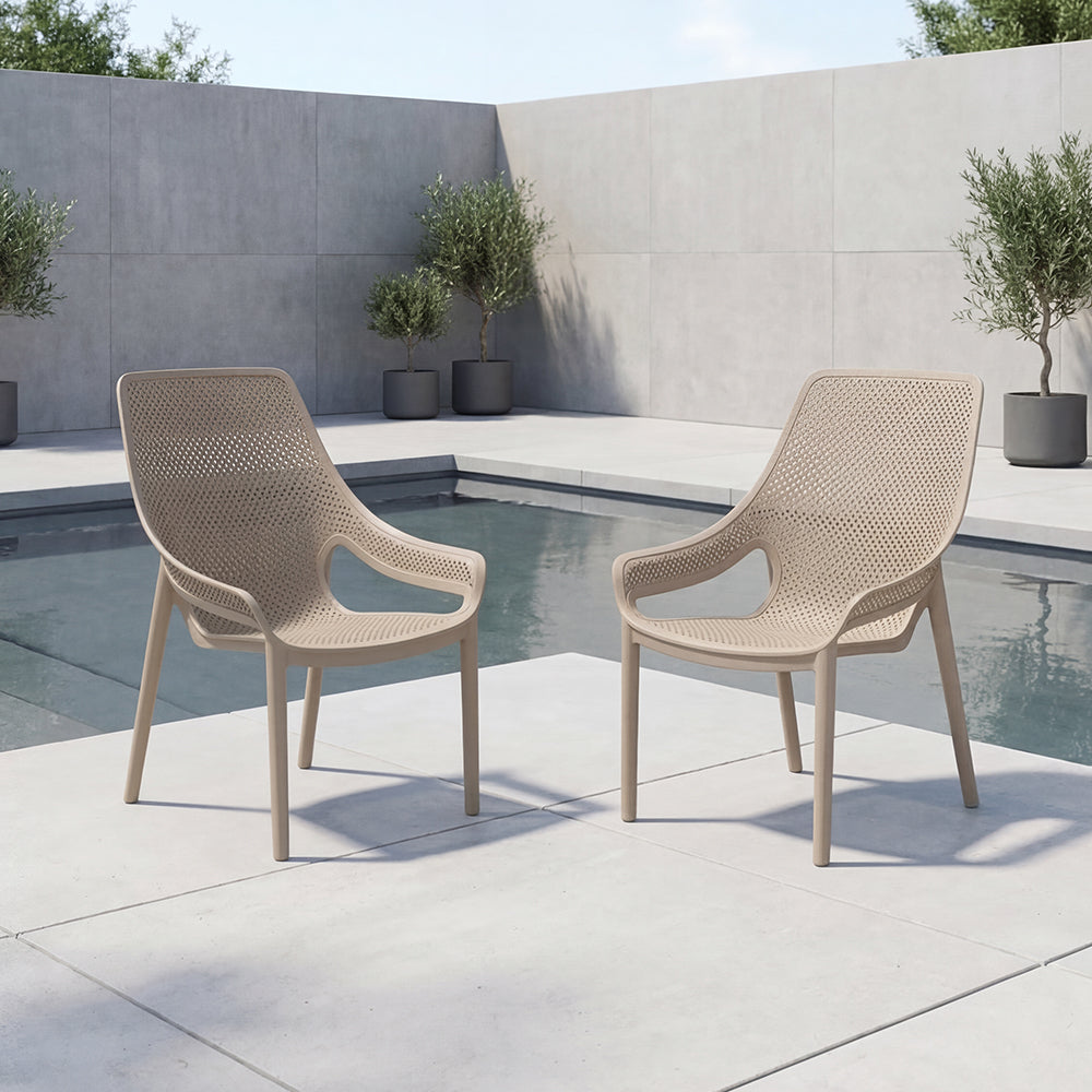 Silla Lounge Ibiza, Taupe, con espaldar y reposa brazos X2