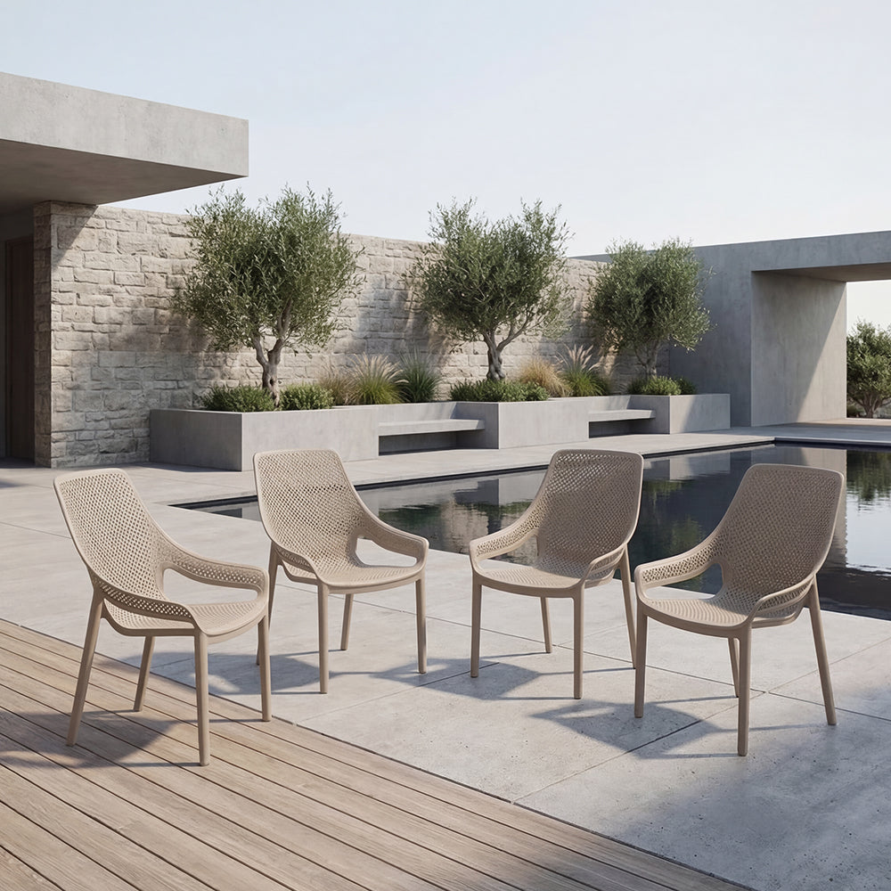 Silla Lounge Ibiza, Taupe, con espaldar y reposa brazos X4