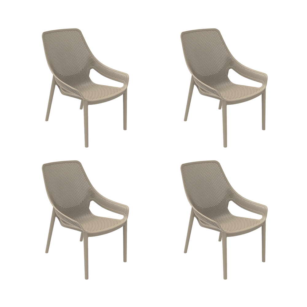 Silla Lounge Ibiza, Taupe, con espaldar y reposa brazos X4