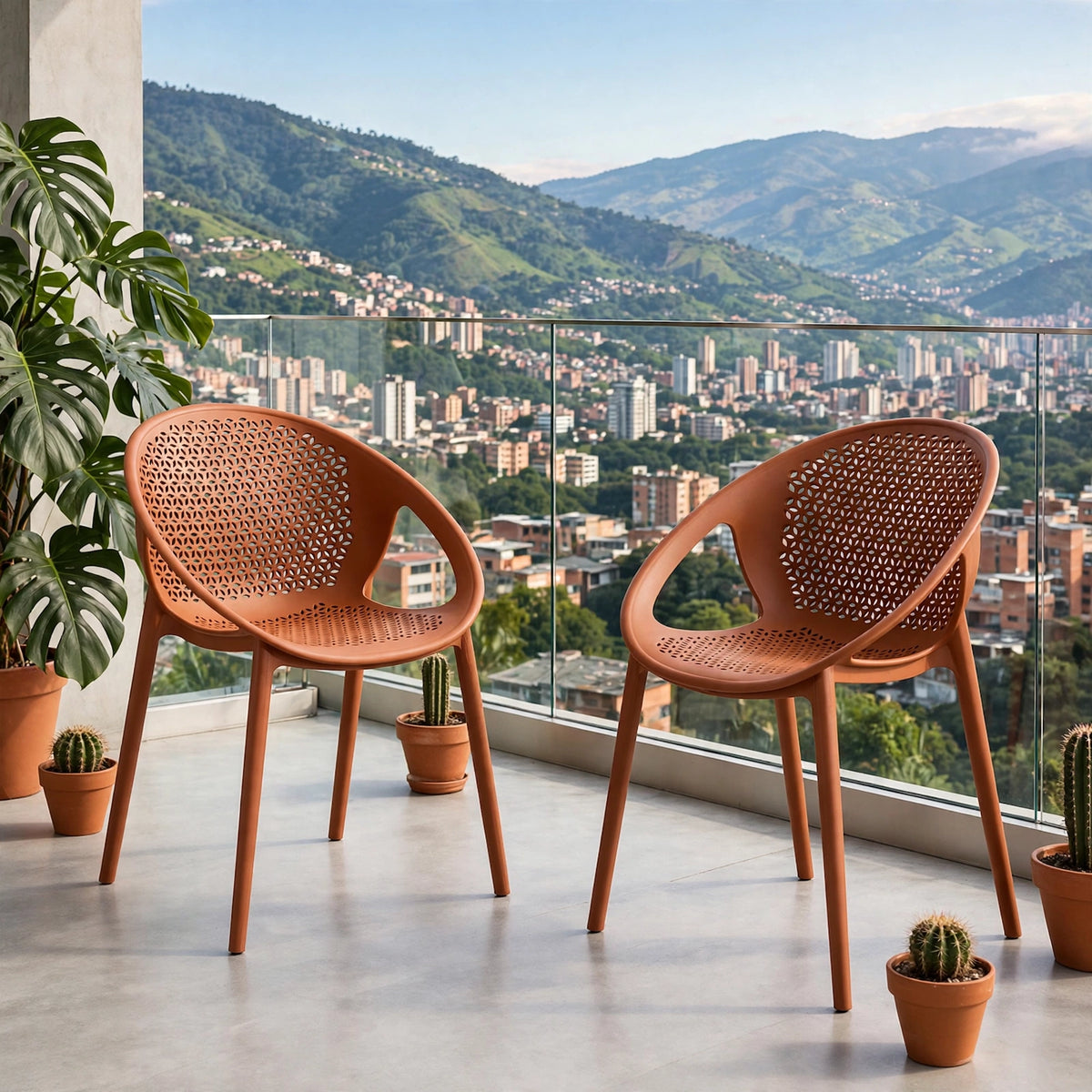 Set de 2 Sillas Selva con Brazos, Color Terracota, con Espaldar