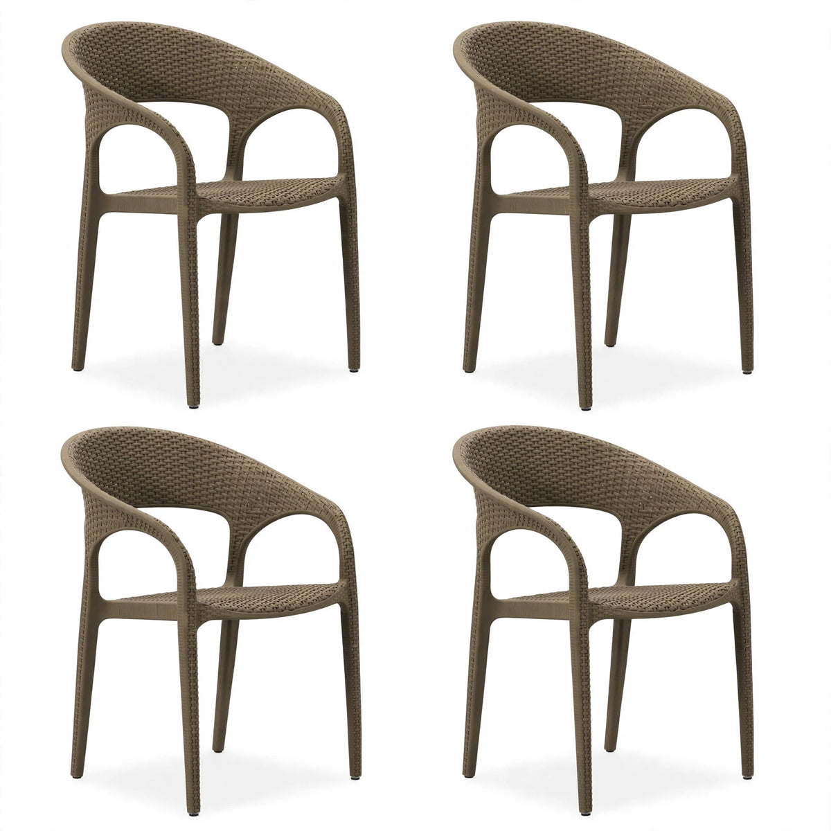 Set de 4 Sillas Axel, Taupe, con Espaldar, Reposa Brazos y con Textura Trenzada