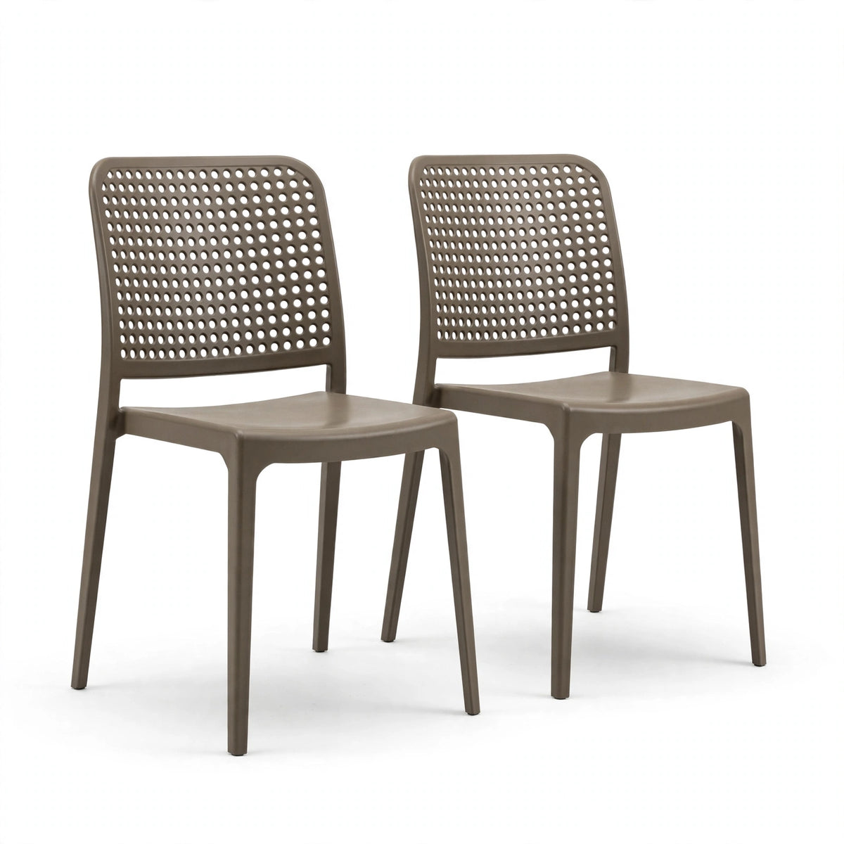 Set de 2 Sillas Bronx , Taupe, con Espaldar en Cuadrados y Diseño Minimalista