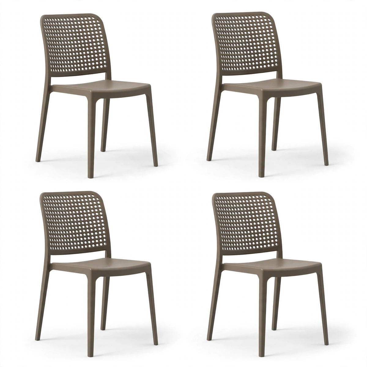 Set de 4 Sillas Bronx , Taupe, con Espaldar en Cuadrados y Diseño Minimalista