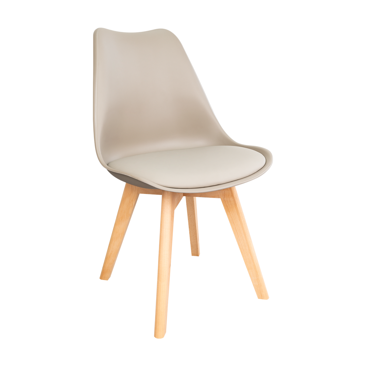 Silla Fyn, Taupe, Diseño Minimalista con Espaldar, Cojín y Patas de Madera