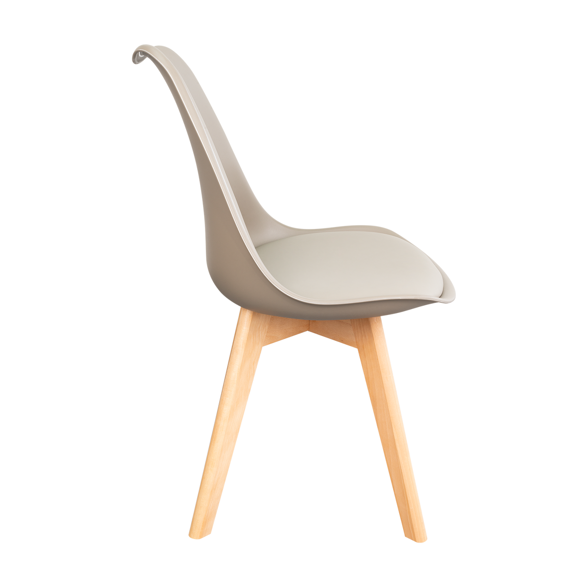 Silla Fyn, Taupe, Diseño Minimalista con Espaldar, Cojín y Patas de Madera