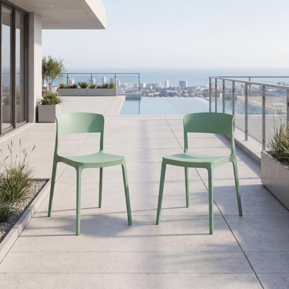 Silla Monaco, Color Verde Oliva, Con espaldar y diseño Moderno X2
