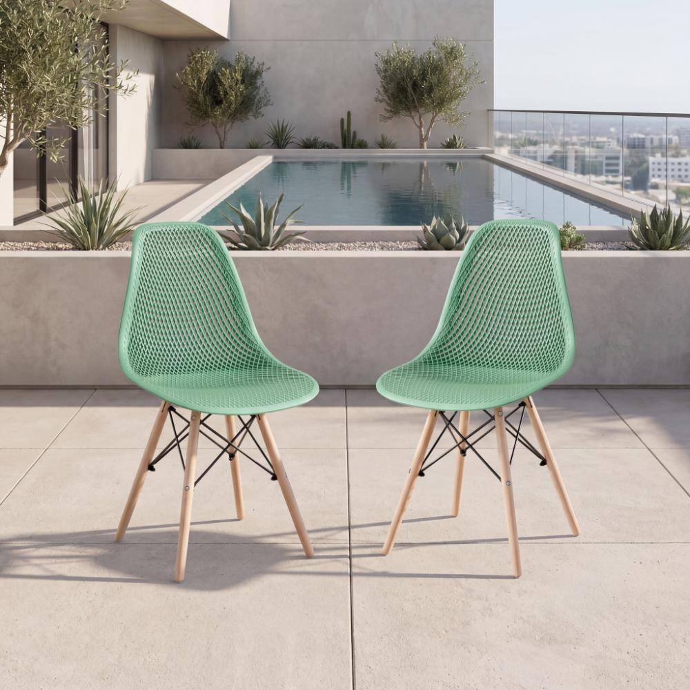 Silla Aira, Color Verde Oliva, Con espaldar y patas en Madera X2