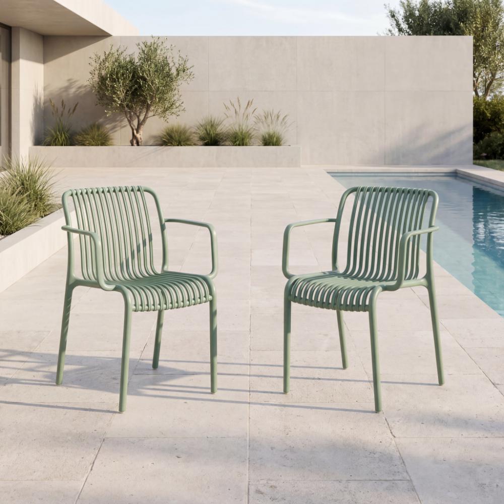 Set de 2 Sillas Terra con Brazos, Color Verde Olivo, con Espaldar