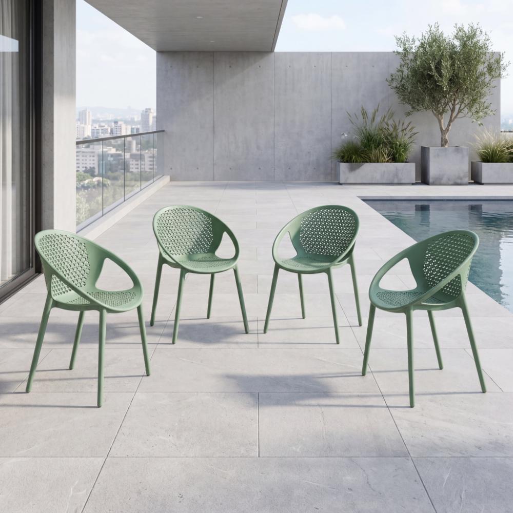 Silla Selva Con Brazos, Color Verde Olivo, Con espaldar X4
