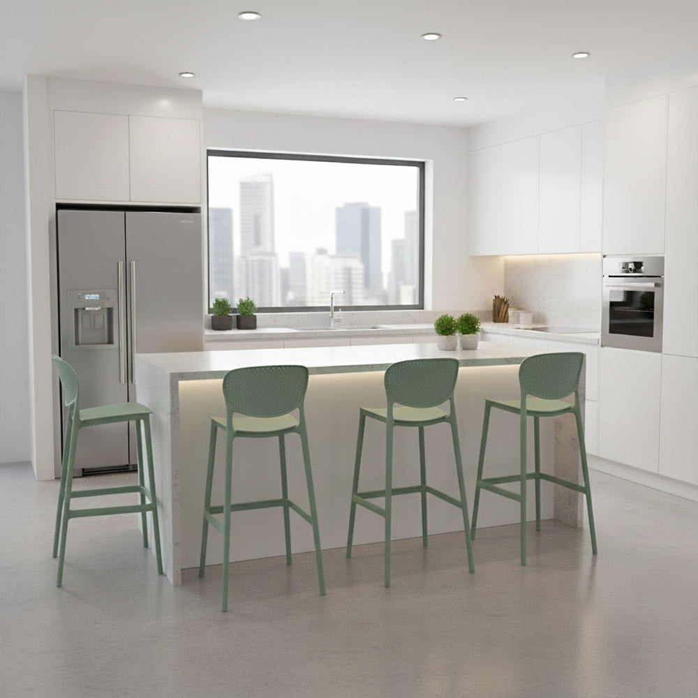 Silla para Bar Rio, Color Verde Olivo, Diseño Moderno X2
