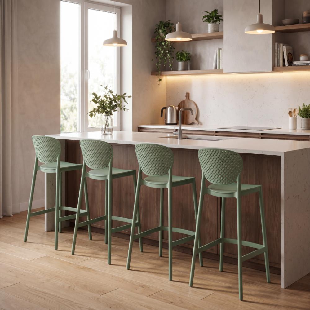 Silla para Bar Rio, Color Verde Olivo, Diseño Moderno X4
