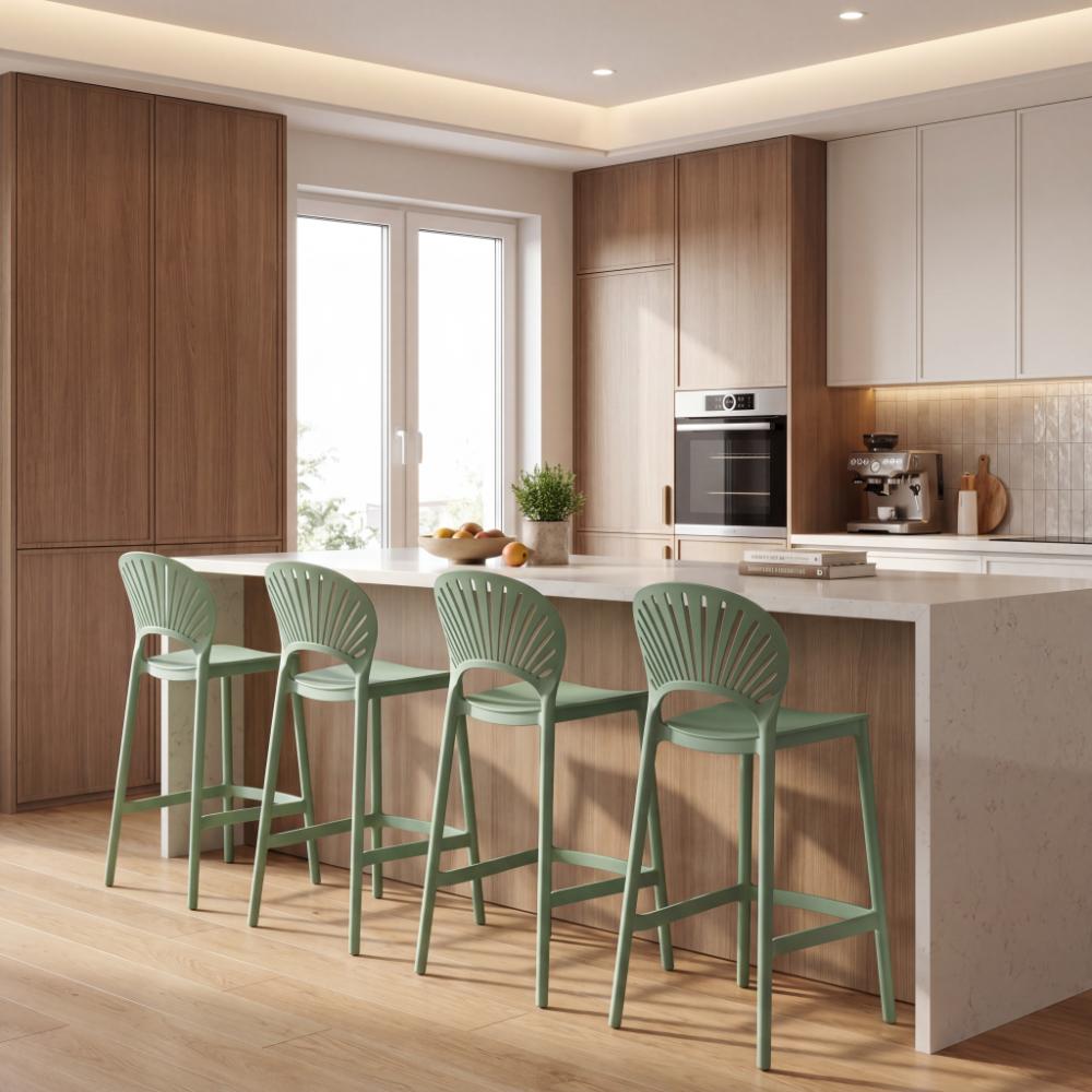 Silla para Bar Paraiso, Color Verde Olivo, Diseño moderno X4