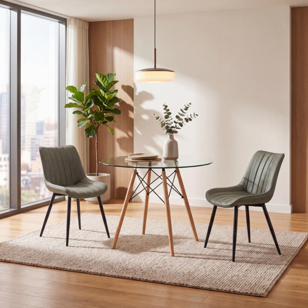 Combo para Sala Tanden, Incluye Mesa Redonda de Vidrio y 2 Sillas