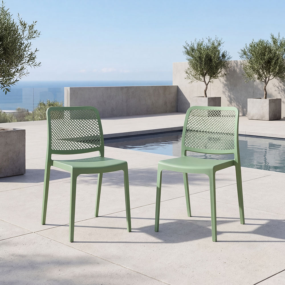 Set de 2 Sillas Manhattan, Verde, con Espaldar en Rejilla y Diseño Minimalista