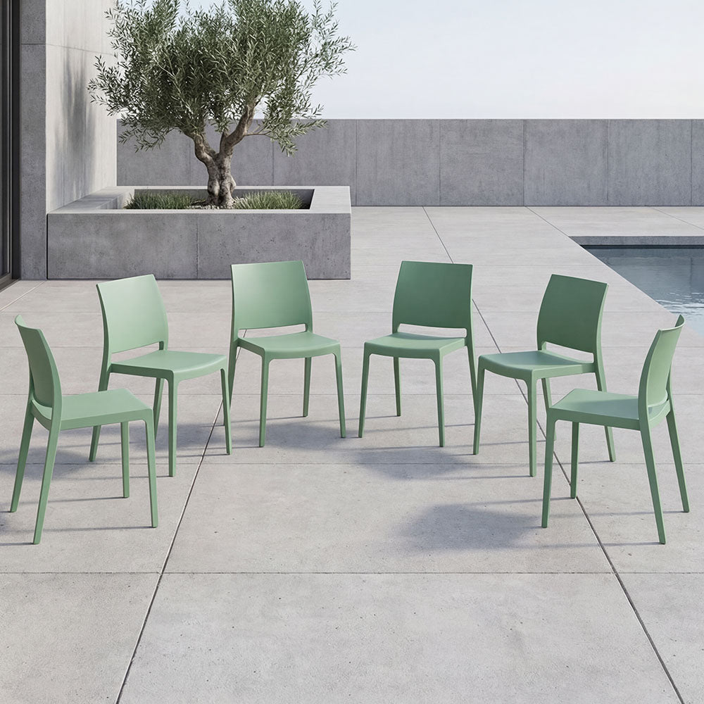 Set de 6 Sillas Soho, Verde, con Espaldar Cerrado y Diseño Minimalista
