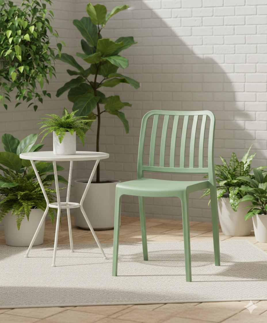 Silla Brooklyn, Verde, con Espaldar en Rayas y Diseño Minimalista