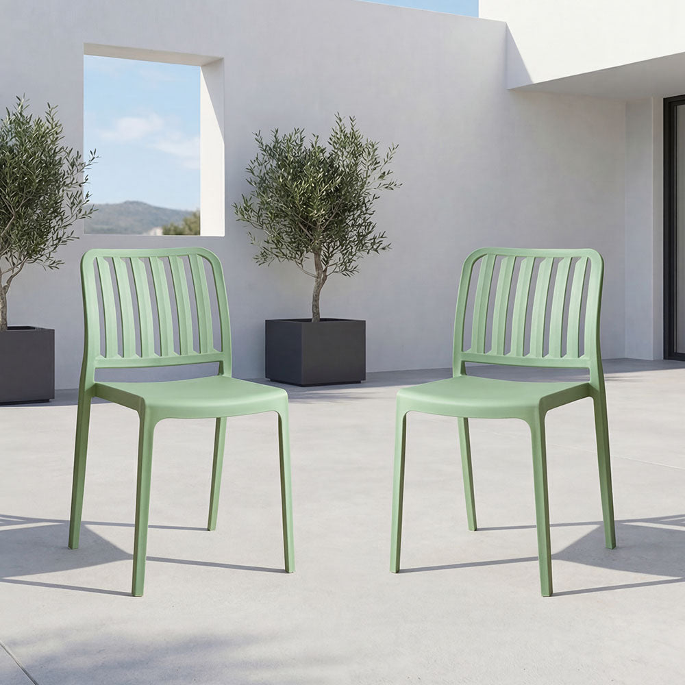 Set de 2 Sillas Brooklyn, Verde, con Espaldar en Rayas y Diseño Minimalista