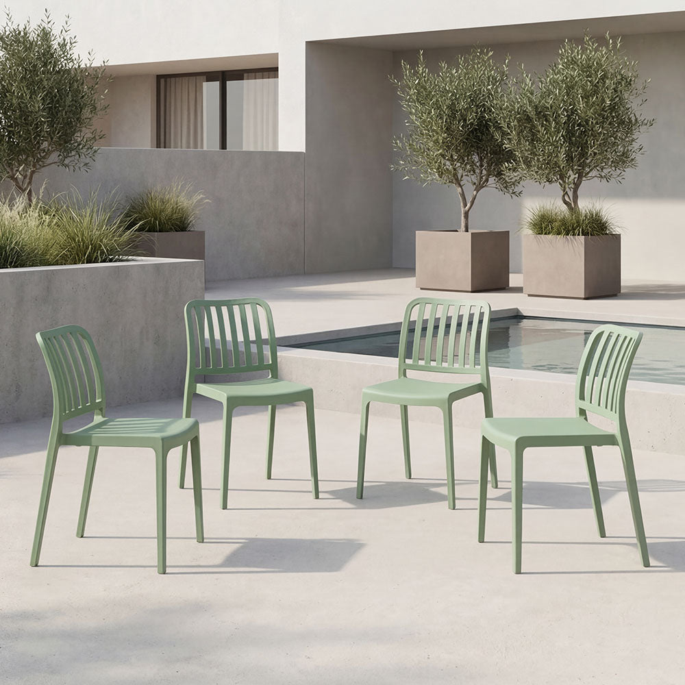 Set de 4 Sillas Brooklyn, Verde, con Espaldar en Rayas y Diseño Minimalista