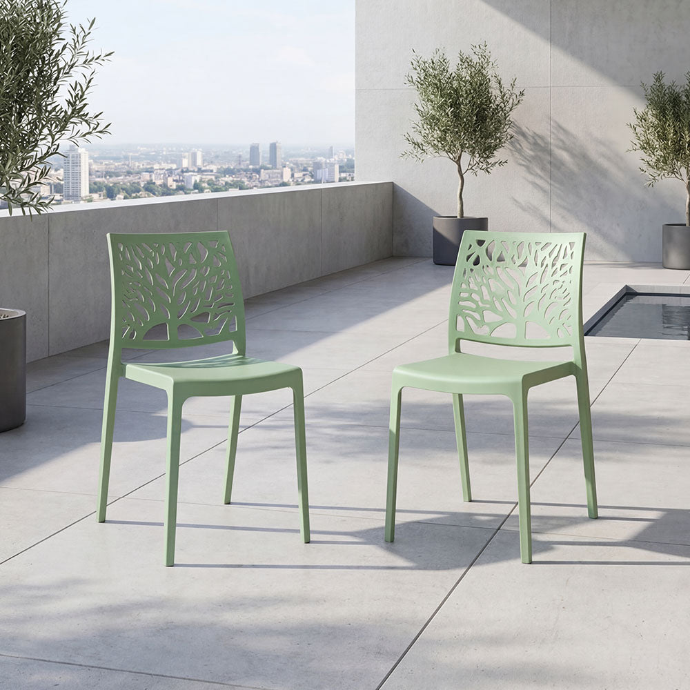 Set de 2 Sillas Harlem, Verde, con Espaldar en Forma de Árbol y Diseño Minimalista