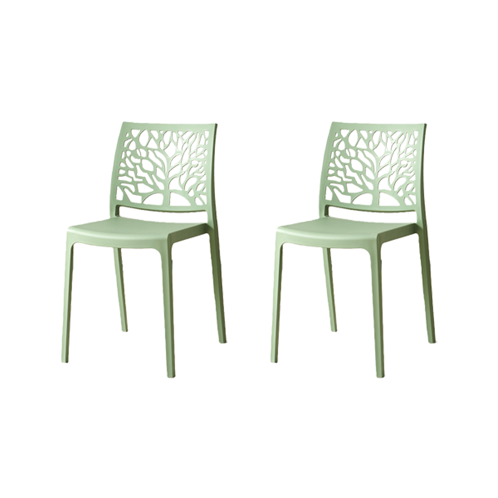Set de 2 Sillas Harlem, Verde, con Espaldar en Forma de Árbol y Diseño Minimalista