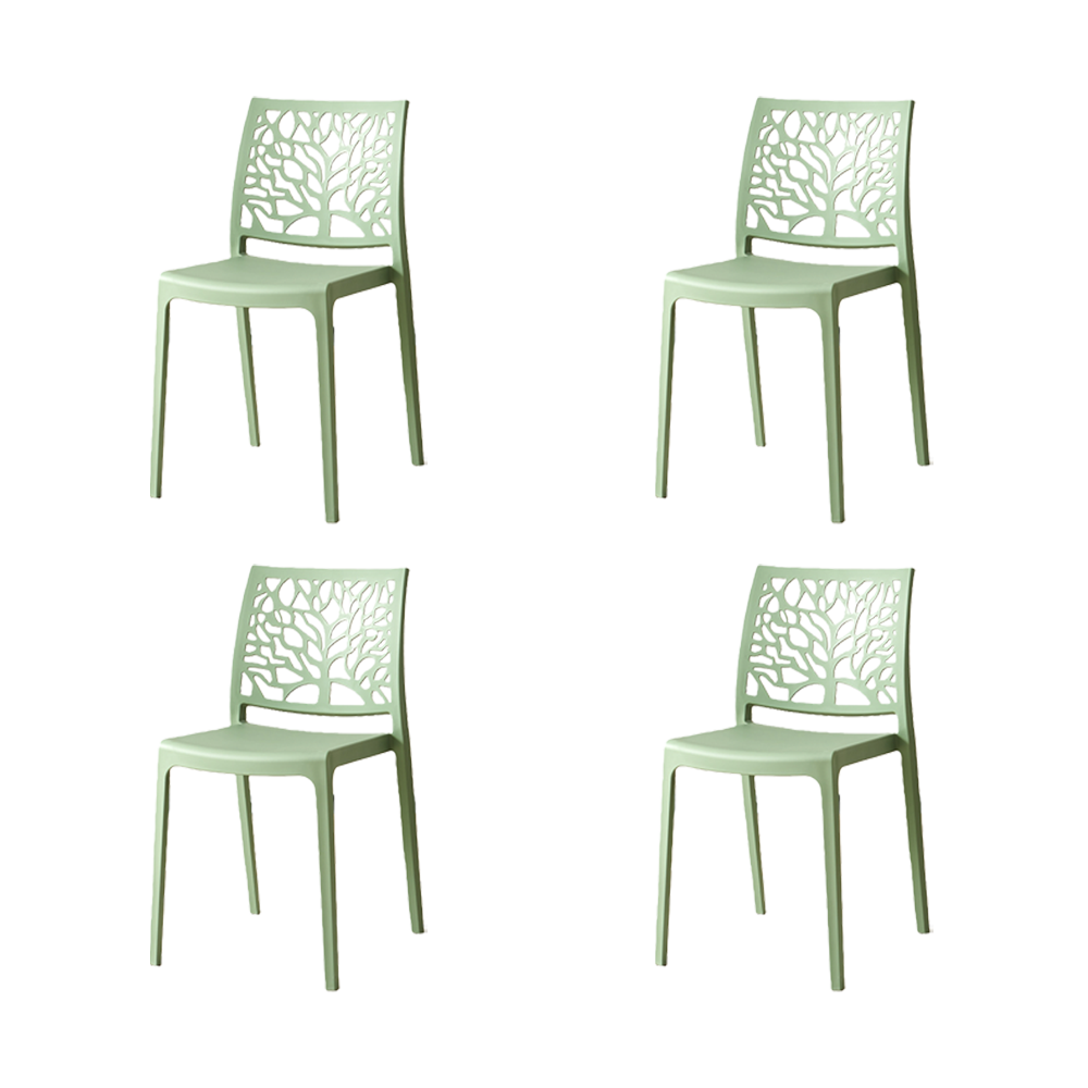 Set de 4 Sillas Harlem, Verde, con Espaldar en Forma de Árbol y Diseño Minimalista