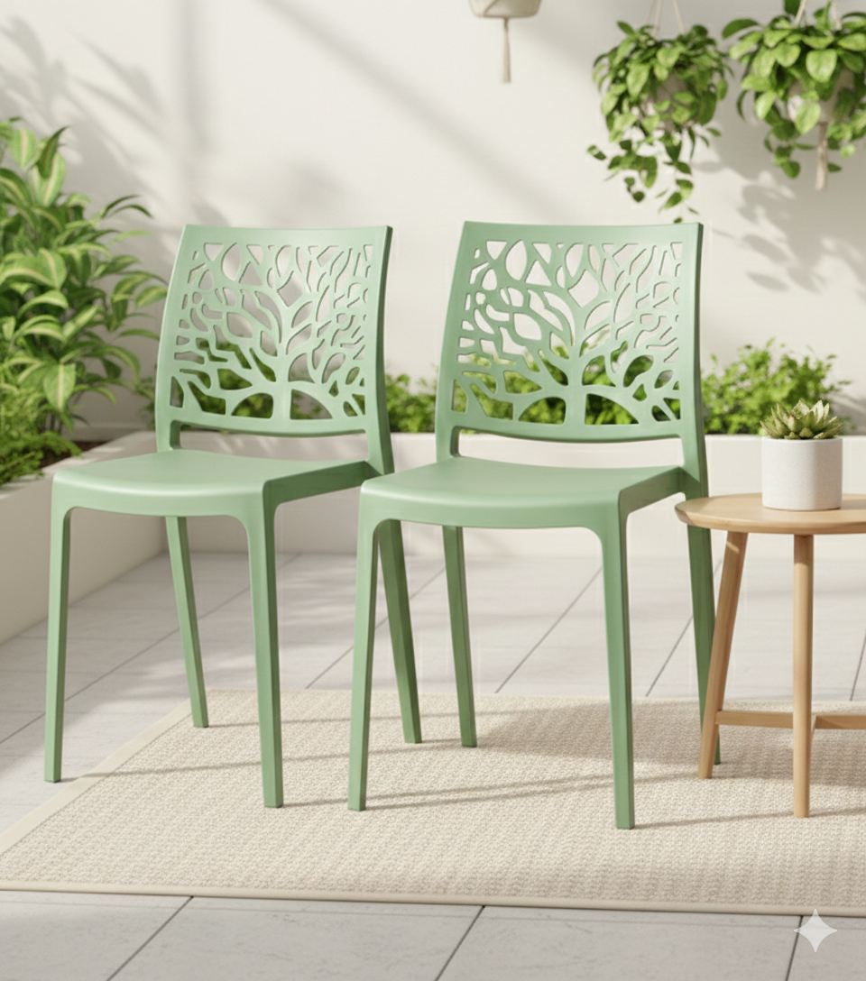 Silla Harlem, Verde, con Espaldar en Forma de Árbol y Diseño Minimalista