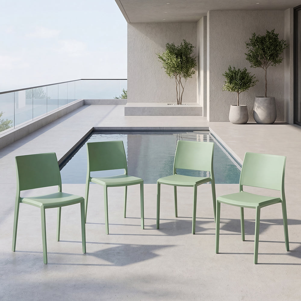 Set de 4 Sillas Toledo, Color Verde, con Espaldar Liso y Cuadrado, Diseño Moderno