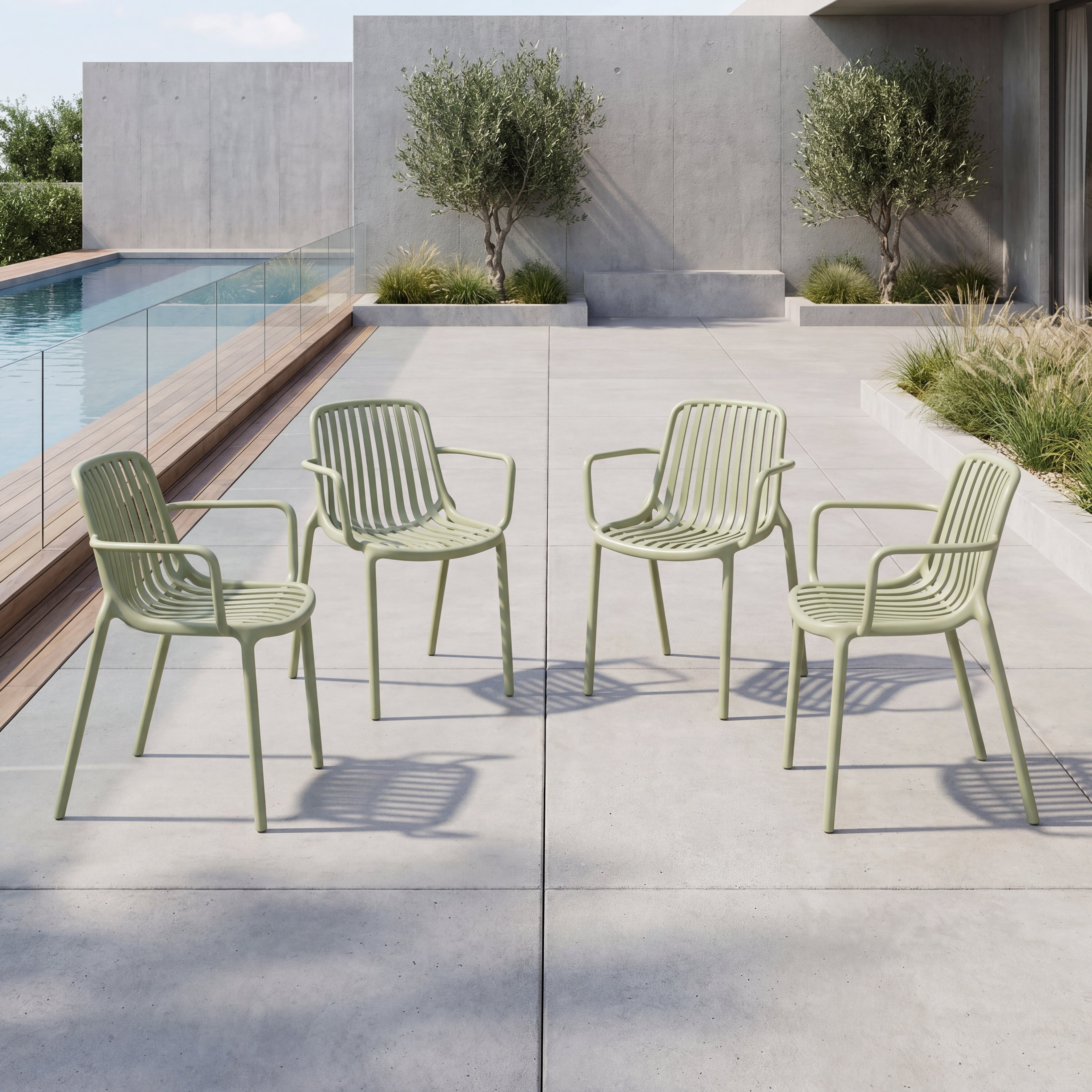 Silla Parma, Verde, Con espaldar en rayas y diseño minimalista X4